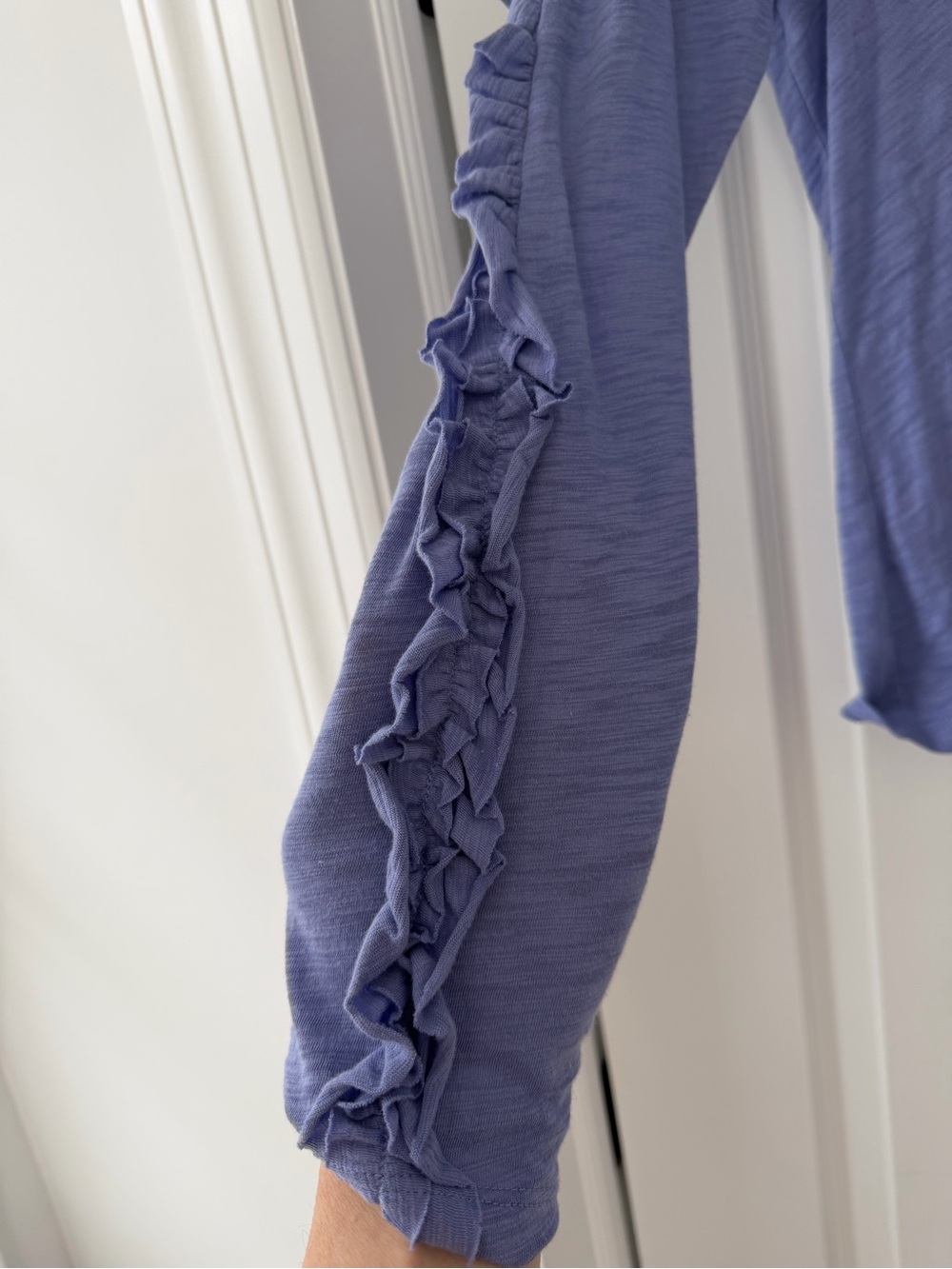Goldie Lewinter Lavender Ruffle Sleeve Slub Knit Long Sleeve Tee S Cotton Peru - Picture 4 of 5